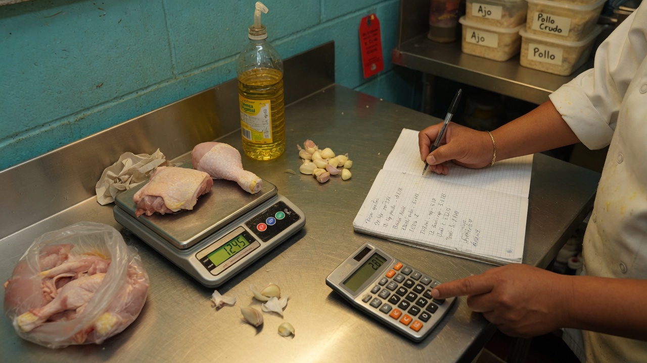 Costeo de receta con báscula, ingredientes y anotaciones
