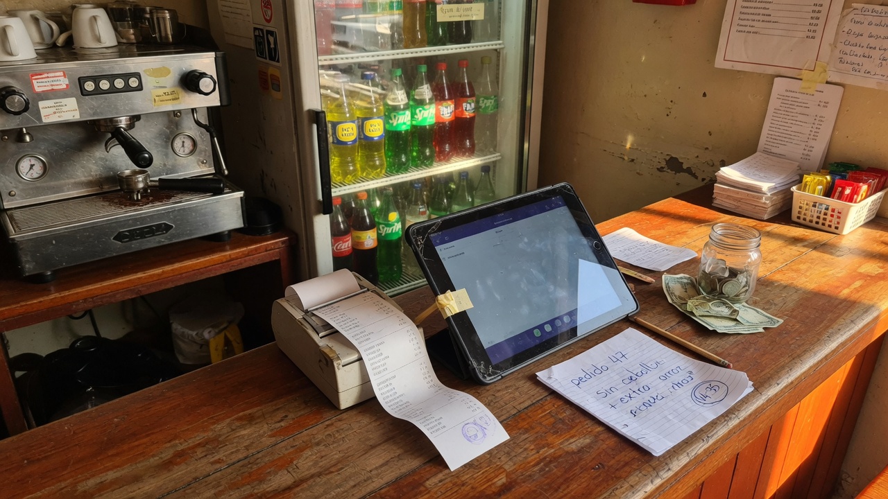 Punto de venta en tablet sobre el mostrador de un local